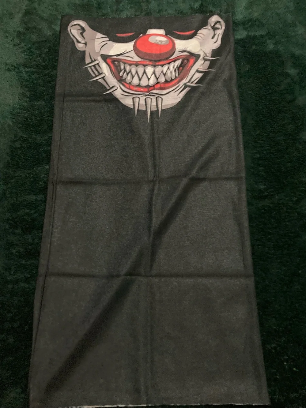 Graphic Clown Face Gaiter Tee Neck Scarf Black with Red and White Design NWT OS